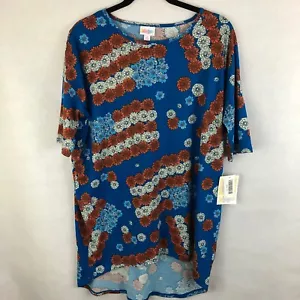 Lularoe Irma Gr. S Shirt 4th Of July hellblau mit Blumenfahnen Neu mit Etikett - Bild 1 von 6