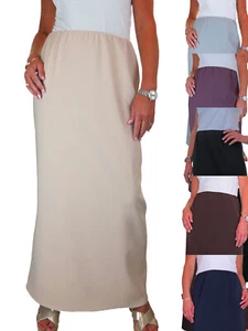Ladies Elasticated Waist Maxi Skirt Office Day Ankle Length Size 10-22 - Picture 1 of 32