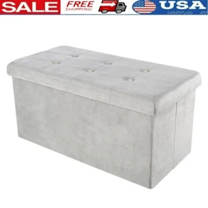 30” Velvet Tufted Storage Ottoman Footrest Bench Coffee Table Indoor Gray New - Picture 1 of 7