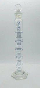 NOS Glass Lab Graduated Cylinder with Stopper 50ml - Mercer Glass Works, INC - Picture 1 of 7