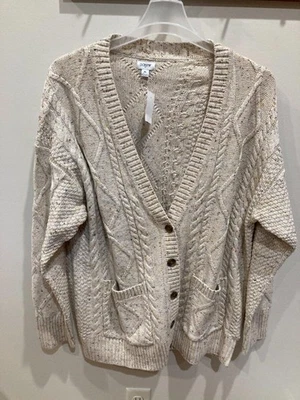 J Crew NWT Woman Size XL Donegal Speckled Cable Knit Cardigan Coat Sweater - Image 1 of 4