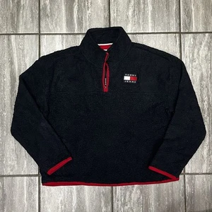 Women’s Vintage Navy Tommy Hilfiger teddy bear fleece quarter zip pullover Large - Picture 1 of 5
