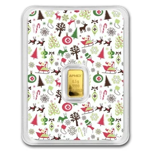 1/2 gram Gold Bar - APMEX (w/Christmas Collage Card, In TEP) - Picture 1 of 5