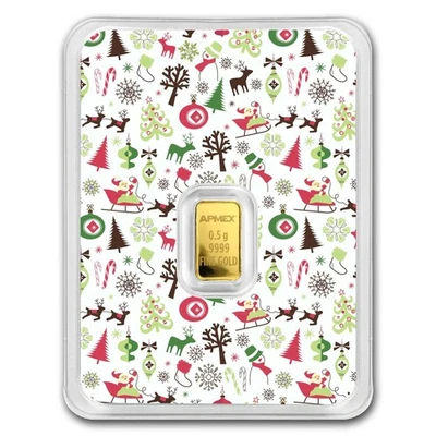 1/2 gram Gold Bar - APMEX (w/Christmas Collage Card, In TEP) - Image 1 of 4