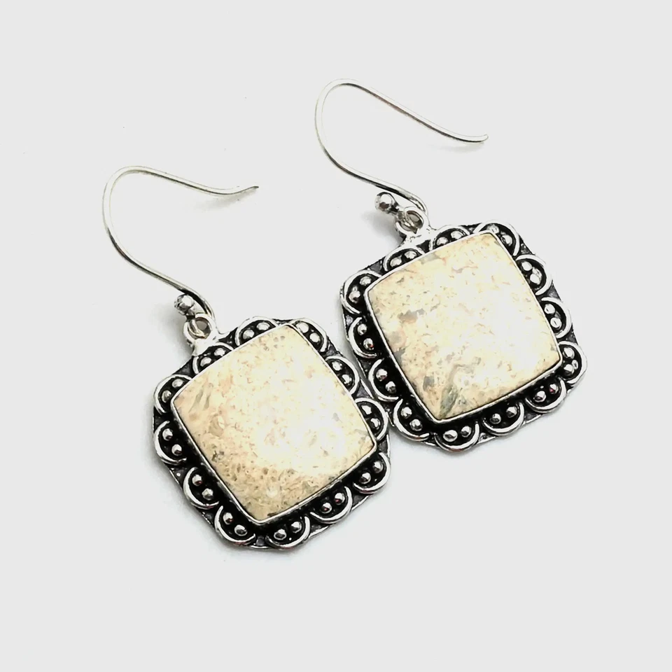 Rock Chalcedony Gemstone Handmade Drop Dangle Earrings Jewelry 1.8" AE-11888 - Image 1 of 1