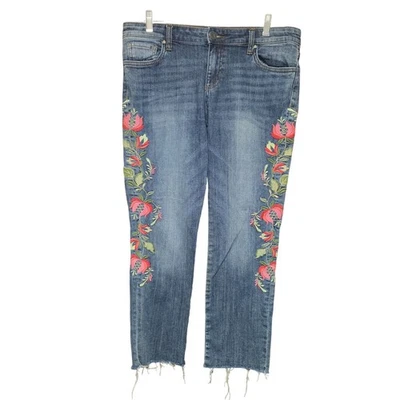 Kut from the Kloth Reese Jeans Womens 10 Ankle Straight Leg Floral Embroidered  - Image 1 of 4