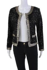 Lovers + Friends Womens Sequined Long Sleeves Blouse Black Silver Size Medium - Picture 1 of 6