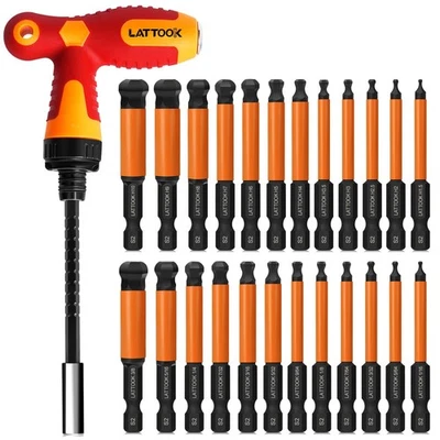 Ball End Hex Head Allen Wrench Drill Bit Set with T Handle Ratchet Driver, 24... - Image 1 of 4