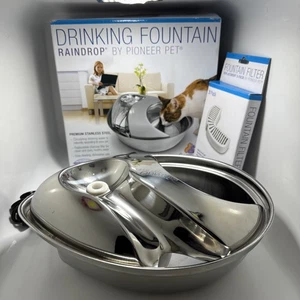 Pioneer Pet Raindrop Stainless Steel Pet 60oz Water Bowl Drinking Fountain +MORE - Picture 1 of 9