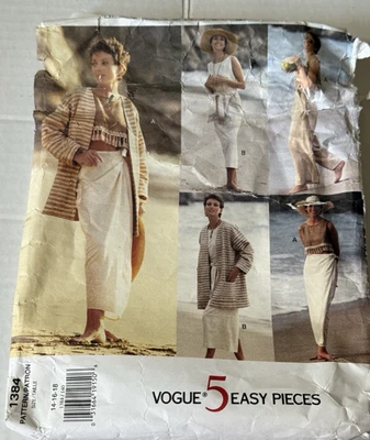 Vogue Sewing Pattern 1384 Jacket Dress Top Skirt Pants Sash Sz 14-18 Cut Vtg '94 - Image 1 of 4