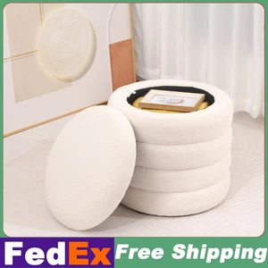 Teddy Velvet Round Ottoman Storage Bench with Footrest – Living Room Footstool - Picture 1 of 10
