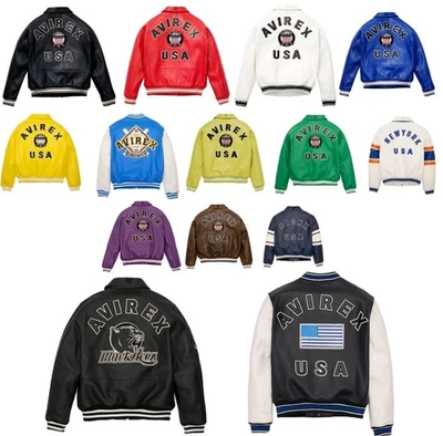 Men’s Avirex USA American Bomber Flight Multicolor Genuine Cow Leather Jacket - Image 1 of 4