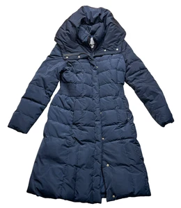 Cole Haan Womens Puffer Jacket Blue Size S Feather Down Quilted Bib Hooded Coat - Picture 1 of 4
