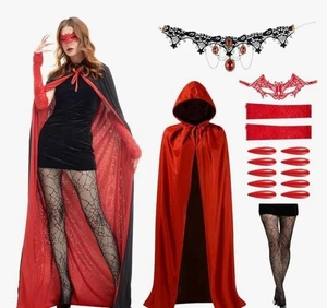 Lady Vampire Halloween Cosplay Costume Set Gothic Horror Tights Hood Gloves - Picture 1 of 3