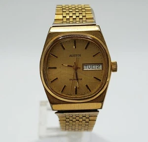 Austin Analog Mens Quartz Watch Gold Tone New Battery - Picture 1 of 6