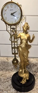 VINTAGE LINDEN DIANE LADY 8 DAY SWINGING SWINGER PENDULUM CLOCK DESK MANTEL - Picture 1 of 24