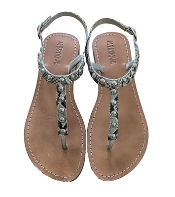 Sandalias MYSTIQUE Talla 10 Tachonadas Correa al Tobillo CUERO Piel de Serpiente Gris Plata Foto 1 de 4