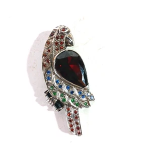 Parrot Figural Crystal Rhinestone Sterling Silver Necklace Pendant Colorful 2.75 - Picture 1 of 4