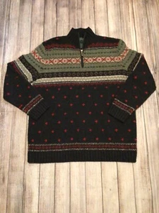 Lauren Ralph Lauren Black Multi Color Knit Wool ¼ zip Fair Isle Sweater Large - Picture 1 of 9