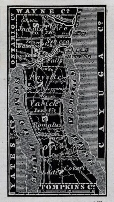 Mapa grabado en madera Gordon 1836 condado de Seneca Falls NY Waterloo Ovid Lodi Cayuga Lake Foto 1 de 3