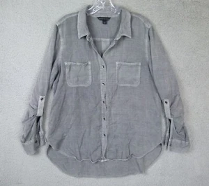 Rock and Republic Womens Large Gray Collared Button-down Roll Tab Shirt - Picture 1 of 5