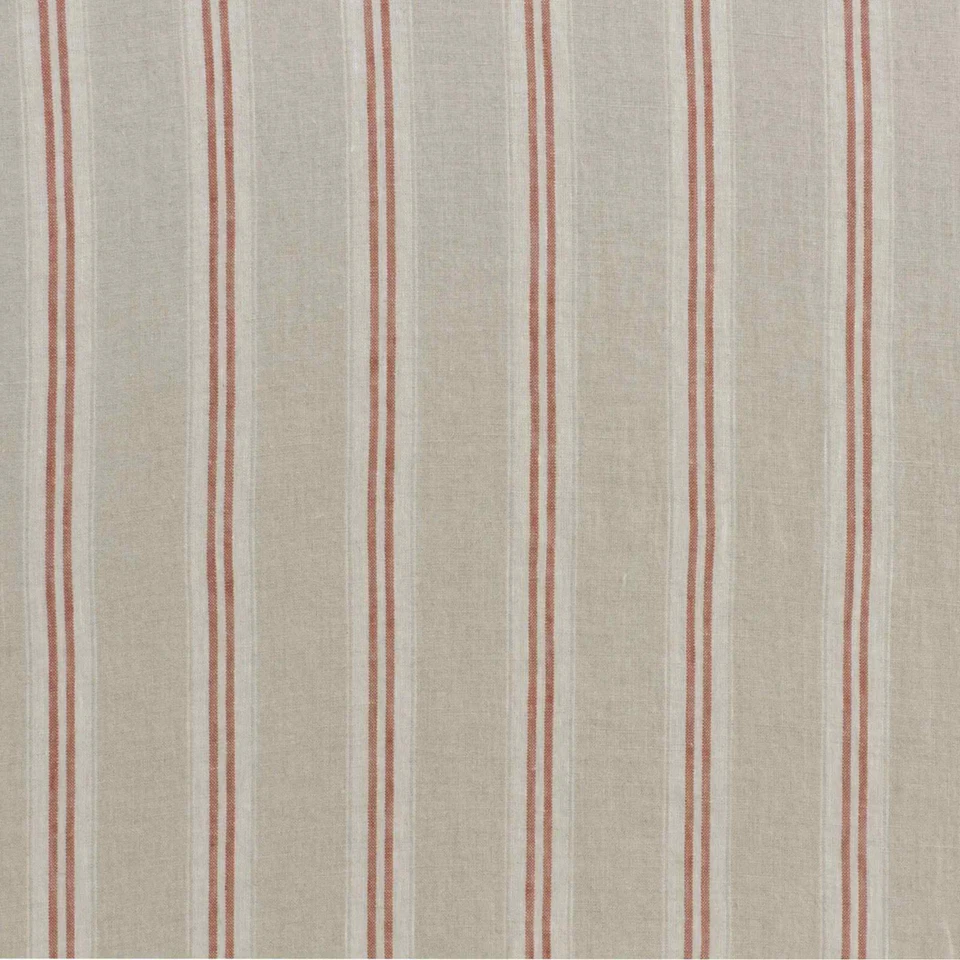 Oslo Stripe Fabric Terracotta | 100% Linen | Vintage Style Curtains Cushions - Image 1 of 1