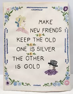 VTG Betsy Ross Nwk Embroidery Completed Make New Friends Keep the Old 9x12 linen - Picture 1 of 12