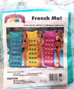 Splash Club VTG 90'S French Mat 74"x28" AQUA 18 Pockets 2 Chambers Vinyl 2 Valve - Picture 1 of 5