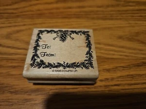 Von: Geschenkanhänger Gummistempel Holzhalterung 2x2,25" Stampin Up Tannenzweig Tannenzapfen - Bild 1 von 2