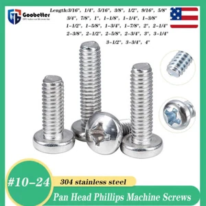 #10-24 Tornillos de máquina Acero inoxidable Cabeza de cacerola Phillips Tornillos de accionamiento 3/16" a 4" - Imagen 1 de 12