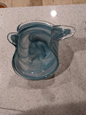 Large Swan Murano Like Hand Blown Centerpiece Art Glass Teal/Blue/White Color  - Image 1 of 4