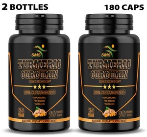 TURMERIC 95% CURCUMIN 10,000mg EXTRACT TUMERIC BLACK PEPPER ANTIOXIDANT 180 CAPS - Picture 1 of 9