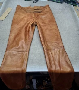 Pantalones de cuero de vaca encerado tostado | Estilo Jim Morrison | Ropa de club de cuero real - Imagen 1 de 19