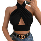 Halter Top y2k Clothes Summer Women Casual Solid Color Backless T Shirt 2000s