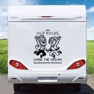 PEGATINAS AUTOCARAVANA CÁMPER FURGONETA CARAVANA CALCOMANÍA BRÚJULA MONTAÑAS pensionistas grandes - Imagen 1 de 4