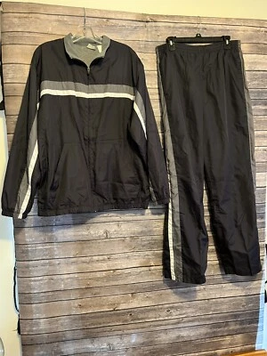 Athletic Works Mens Windbreaker Jacket & Pants Black Lightweight 38-40, 32-34 - Image 1 of 4