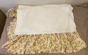 Vintage Handarbeit Kohlrose auf gelbem Staub Rüschen Rock Queen-Bett 13" Tropfen - Bild 1 von 4