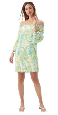 Minivestido con hombros descubiertos Trina Turk Amaris, Clearwater Multi - pequeño NUEVO Foto 1 de 4