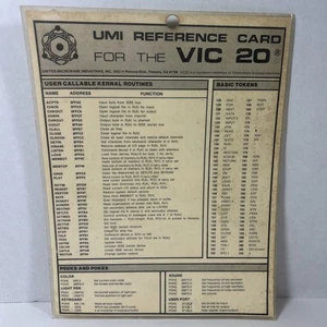 Reference Card for the VIC-20 United Microware Industries Commodore Laminated - Picture 1 of 3