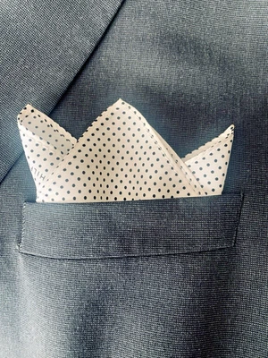 Tommy Hilfiger Pocket Square Handkerchief White Black Polka Dots Silk 14” NWOT - Image 1 of 4