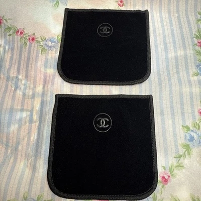 Lot of 2 Chanel Black Velvet Compact Pouches 4x4” Makeup Case Holders - Image 1 of 2