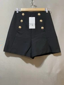 NWT ZARA Women Side Zip High-Rise Button Front Stretch Rayon Shorts Size S Black - Picture 1 of 14