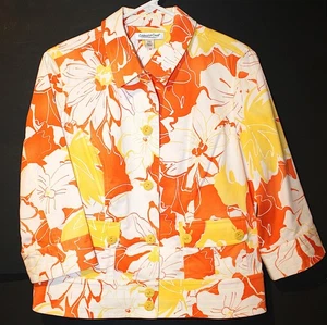 Blazer donna Coldwater Creek floreale con bottoni 10 petite arancione brillante e giallo - Foto 1 di 6