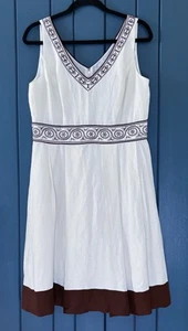 Nuevo Vestido Jessica Howard Off White Marrón Lino Rayón 10 12P Lujo Fiesta Preppy - Imagen 1 de 5