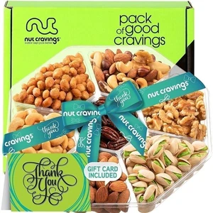 Caja de regalo de agradecimiento antojos de nueces 7 variedades de nueces, nueces gourmet con cinta y tarjeta - Imagen 1 de 7