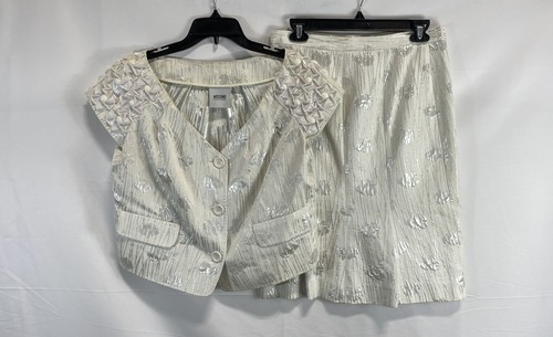 Set gonna blazer donna Moschino argento impreziosita da fiori taglia 8