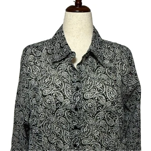 Coldwater Creek Top Damen 2X 20-22W schwarz grau Paisley Knopfleiste bügelfrei Karriere - Bild 1 von 10
