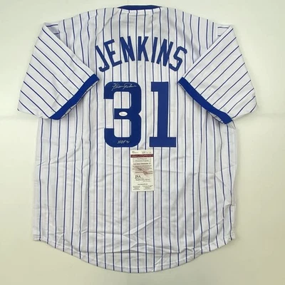Camiseta deportiva de béisbol autografiada/firmada de Fergie Jenkins HOF Chicago a rayas certificado de autenticidad JSA Foto 1 de 4