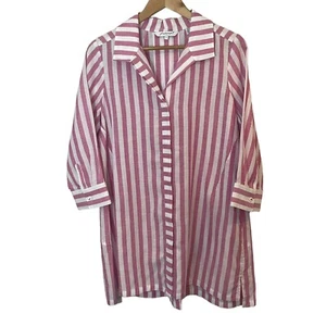Camisa túnica con botones Foxcroft para mujer 8 rosa blanco a rayas tencel costera lino - Imagen 1 de 9