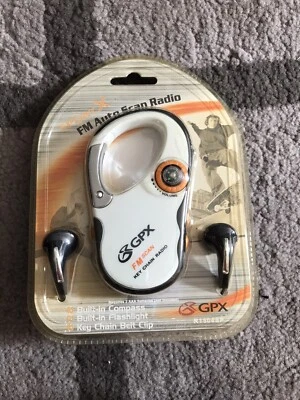 GPX Sport X White FM Auto Scan Radio Key Chain W/ Headphones Flashlight Compass - Image 1 of 2